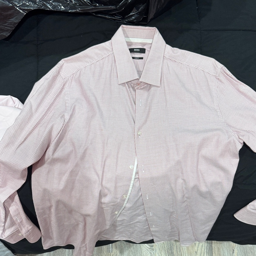 Hugo Boss Red and White Checkered Shirt